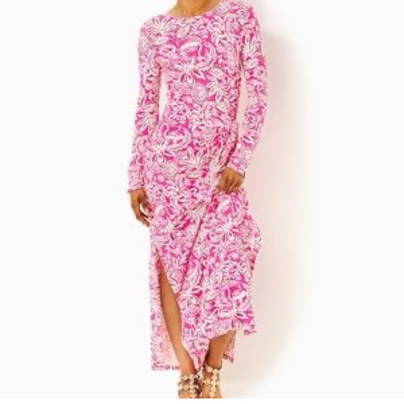 Lilly Pulitzer Bryson Long Sleeve Dress passion fruit pink size XL - Picture 2 of 10